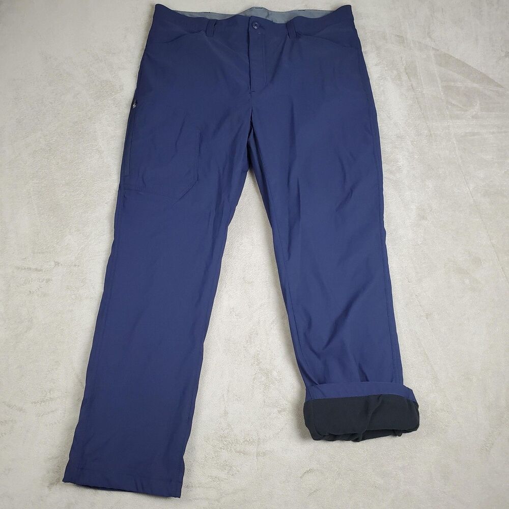 Eddie Bauer Fleece Lined Tech Pants Mens 38x30 Blue Softshell Winter Snow Hiking